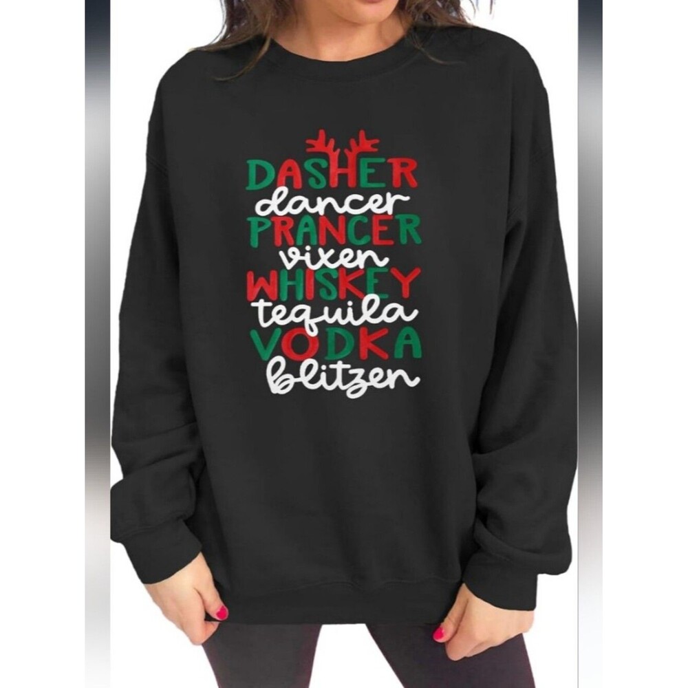 Black Holiday Crewneck Sweater with Festive Text Size XL NWOT